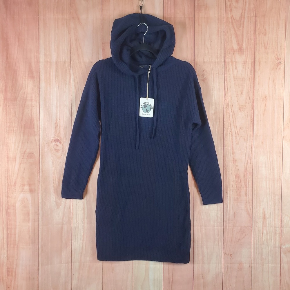 Toad&Co Whidbey Womens Hoodie Dress Sz Small Navy Wool Long Sleeve Pullover